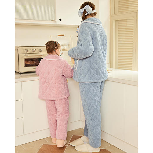 芬腾女童冬季睡衣珊瑚绒三层夹棉加绒加厚女孩儿童亲子家居服套装 商品图3