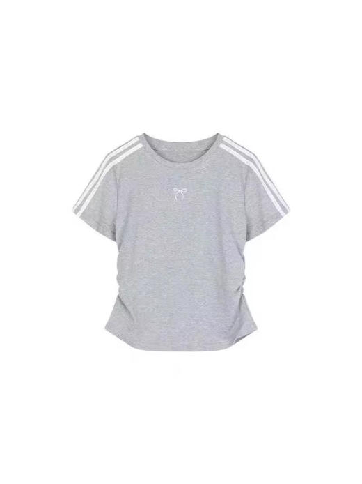 休闲运动套装女三条杠蝴蝶结短袖T恤夏季包臀半身短裙两件套_ym 商品图3