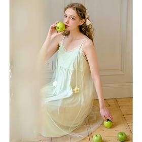 芬腾吊带睡裙女士夏季薄款透气新款睡衣裙蕾丝网纱宽松家居服中裙