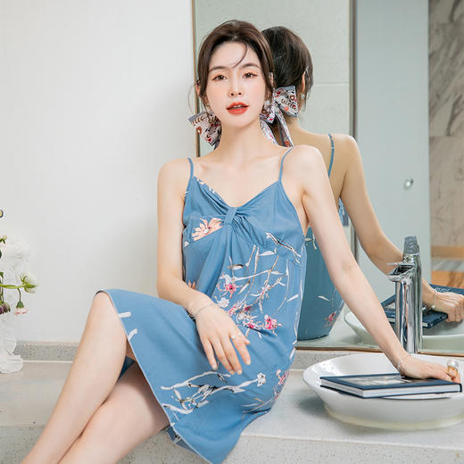 「数款可选！森系小清新」夏季新款吊带睡裙女 甜美少女棉绸睡衣裙子 商品图2