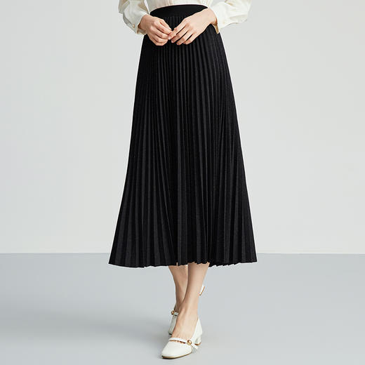 EITIE爱特爱星空细闪松紧腰高腰百褶长款优雅半身裙秋季新款C2406414 商品图3