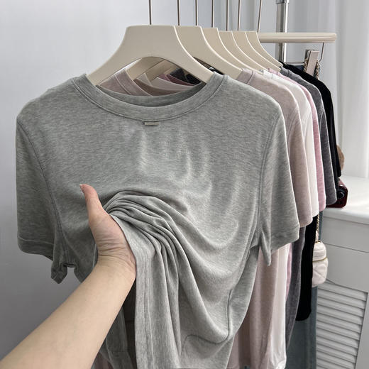 【轻薄柔软莱赛尔天丝短袖t恤】夏季宽松温柔纯色圆领清凉面膜上衣  商品图7