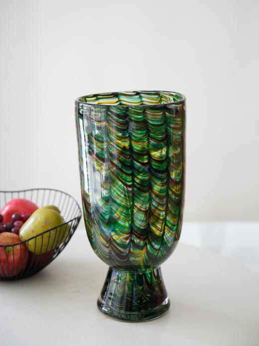 高脚彩纹绿花瓶 商品图0