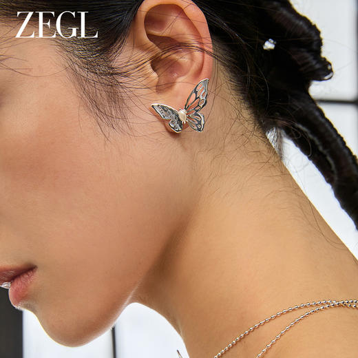 ZEGL设计师款东方花影系列人造珍珠蝴蝶耳钉气质耳环女民族风耳饰 商品图2