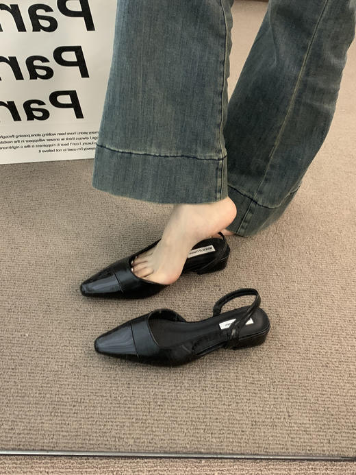 【低跟包头凉鞋】女法式温柔晚晚裸色尖头小香风淑女粗跟后空气质单鞋 商品图5