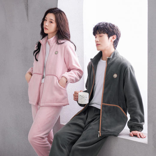 芬腾秋冬季情侣睡衣珊瑚绒加绒加厚女睡衣双面绒柔暖舒适家居服男 商品图1