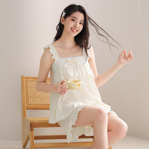 芬腾吊带睡衣女夏季短袖薄款性感蕾丝大码宽松舒适透气家居服套装 商品图1