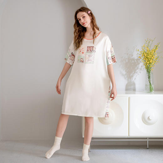 芬腾夏季薄款短袖冰丝睡裙女款 A-4377 商品图3