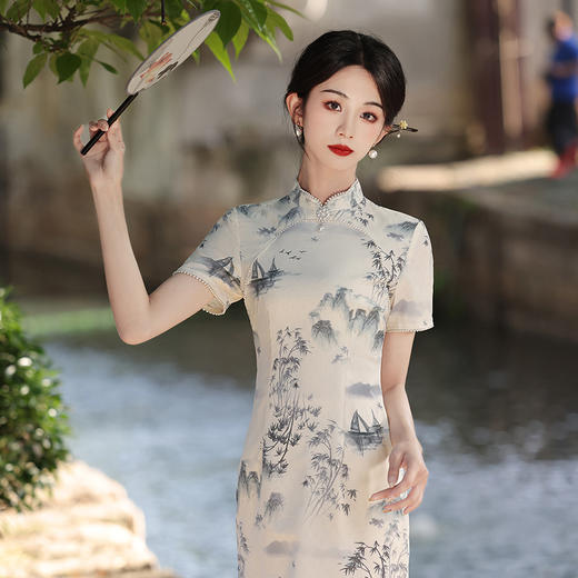 夏季新款江南水乡中长款气质少女开叉旗袍日常MLS6939 商品图3