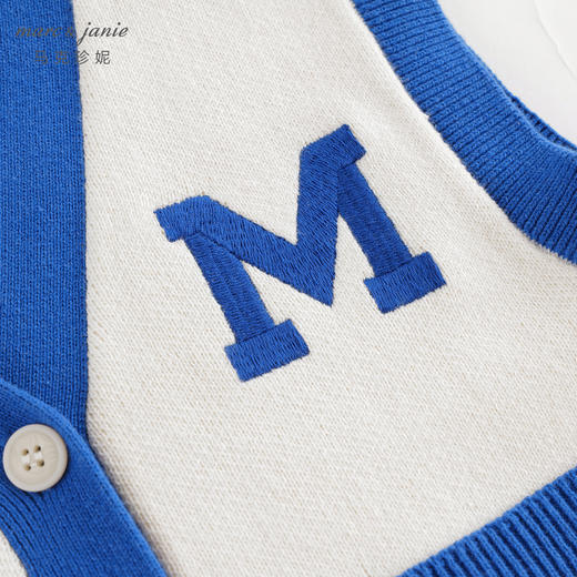 马克珍妮男女童刺绣针织马甲 儿童学院风休闲开衫春款背心240023 商品图3