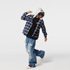 【Achock官方店】街头撞色蓝色格纹连帽长袖衬衫美式复古休闲外套 商品缩略图1