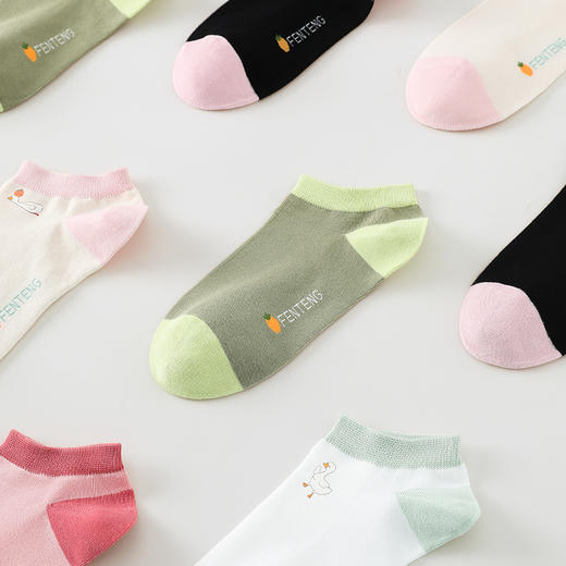 39.9到手5双！芬腾女士短袜春秋款防臭抗菌浅口棉袜夏季吸汗透气可爱大白鹅袜子 商品图4