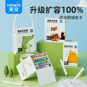 天文丙烯马克笔小学生专用儿童美术DIY彩色水性绘画笔双头水彩笔24色48色可涂鸦不透色速干可叠色画画笔