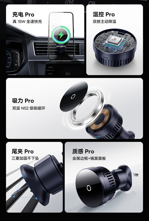 倍思 Magpro 磁吸无线充 车载支架 15W 星际黑 商品图1