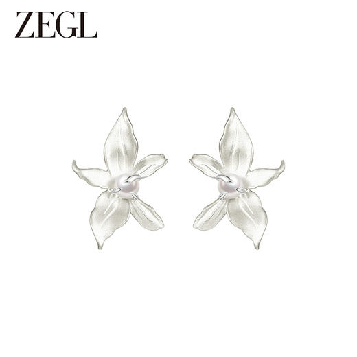 ZEGL设计师东方花影系列人造珍珠花朵耳钉女独特耳环银针气质耳饰 商品图5