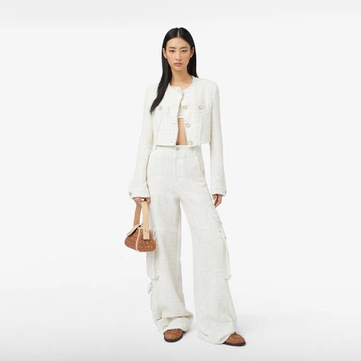 GCDS 女士珍珠母徽标按钮棉质混纺粗花呢夹克外套 白色 A1OW0804TA215 商品图3