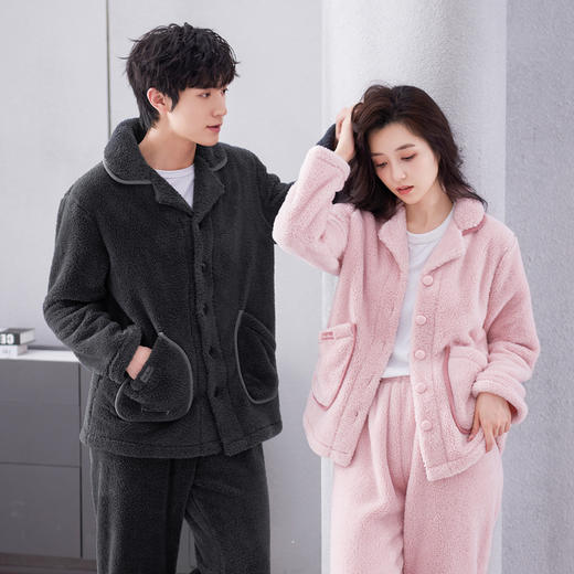 芬腾 男女睡衣秋冬款珊瑚绒加厚加绒保暖法兰绒情侣家居服套装 商品图3