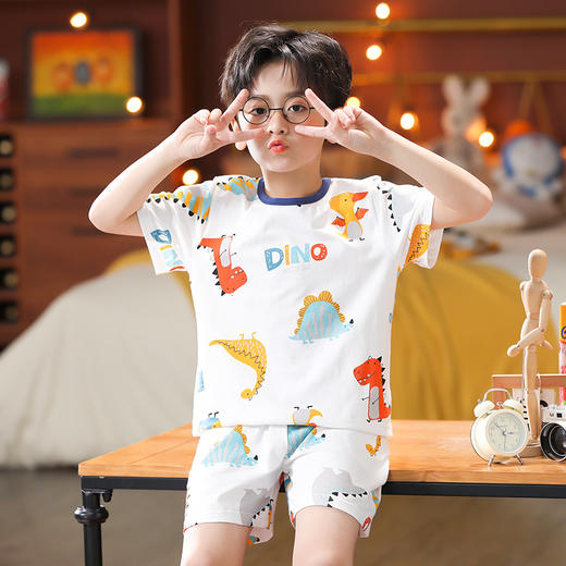 芬腾夏季男童睡衣短袖短裤宝宝纯棉薄款卡通儿童小男孩家居服套装 商品图3