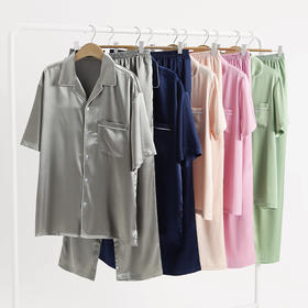 芬腾冰丝睡衣女士夏季薄款短袖长裤套装夏天休闲凉感仿真丝家居服