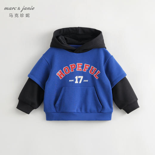 【学院风】马克珍妮秋装新款男童时尚假两件连帽卫衣231195 商品图2