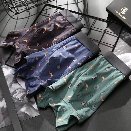芬腾【3条盒装】男内裤平角裤纯棉透气薄运动短裤潮流男青年裤衩 商品图2