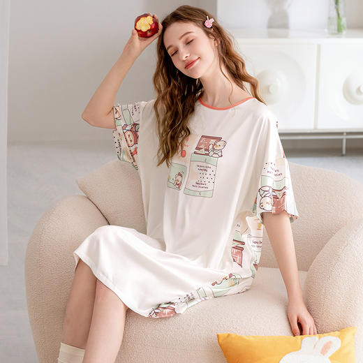 芬腾夏季薄款短袖冰丝睡裙女款 A-4377 商品图4