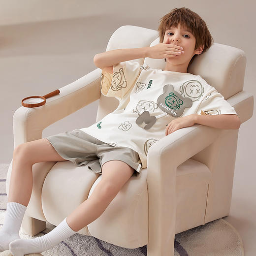 芬腾男童睡衣夏季新款纯棉短袖短裤套装宝宝中大童可爱卡通家居服 商品图2