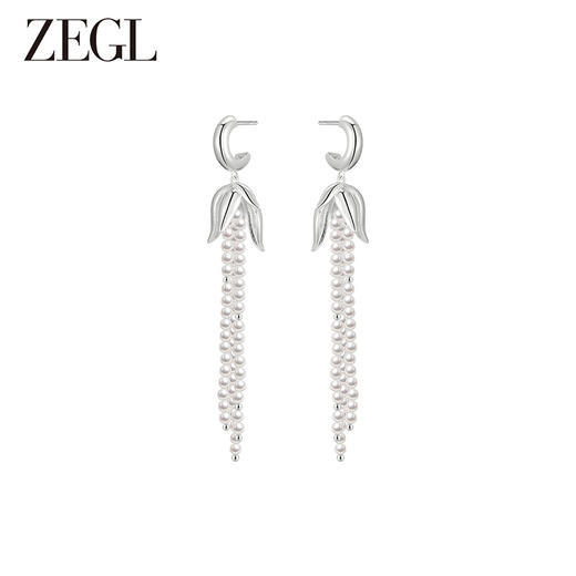 ZEGL设计师东方花影系列人造珍珠流苏耳环女设计感小众耳钩耳饰品 商品图5