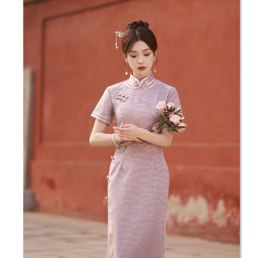 2024夏新款复古国风水印提花宴会传统民族风长款旗袍SYK22302 商品图3