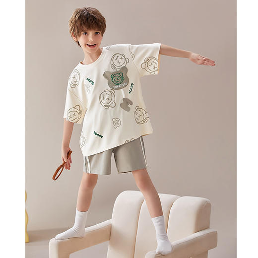 芬腾男童睡衣夏季新款纯棉短袖短裤套装宝宝中大童可爱卡通家居服 商品图3