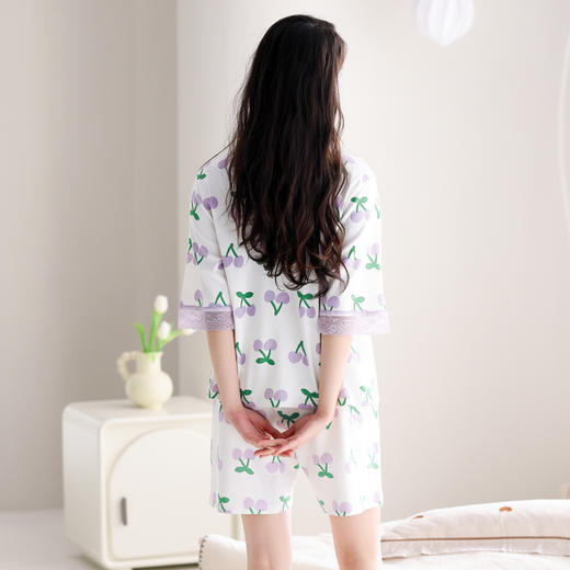 芬腾夏季100%纯棉薄款V领开衫短袖短裤套装 A-4537 商品图3