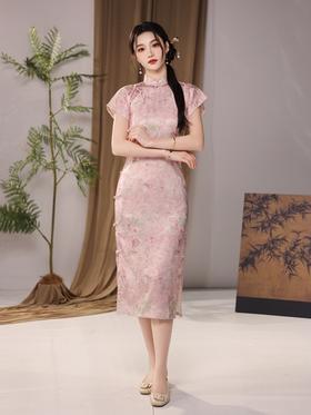 古法全开襟提花缎旗袍连衣裙YG2445