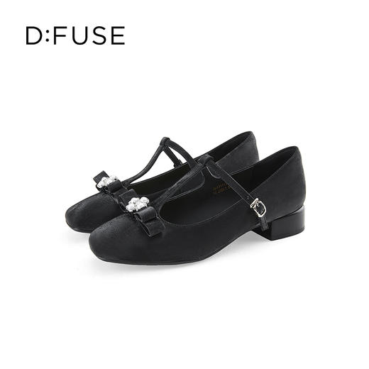 D:FUSE迪芙斯2024年秋季新款精致丝绸感印花牛皮蝴蝶结玛丽珍单鞋 DF43111301 商品图0