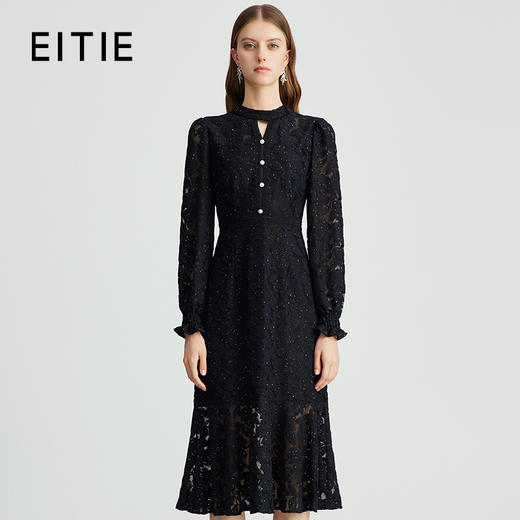 EITIE爱特爱气质修身显瘦钩花蕾丝连衣裙秋季新款C2407424 商品图0