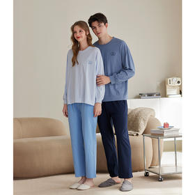 芬腾纯棉长袖圆领宽松男女款家居服套装 A-4141