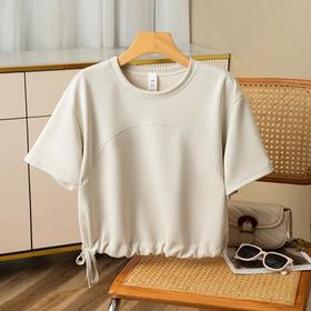 跃牌【倚窗听雨】系列 瑜伽服女砂洗莫代尔褶皱抽绳运动T恤DA64