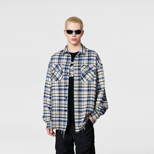 【Achock官方店】街头重工复古流苏格子衬衫美式重磅潮牌衬衣外套 商品图0