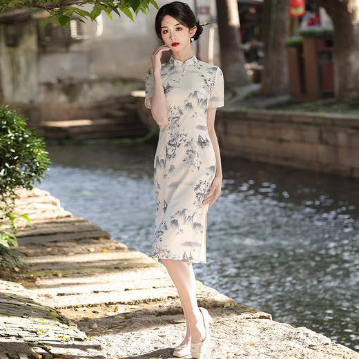 夏季新款江南水乡中长款气质少女开叉旗袍日常MLS6939 商品图4