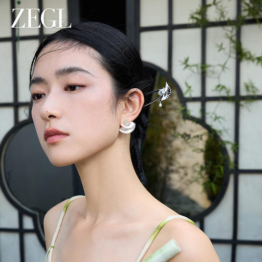 ZEGL设计师风影声声扇子u型发簪新中式古风女高级感人造珍珠头饰 商品图2