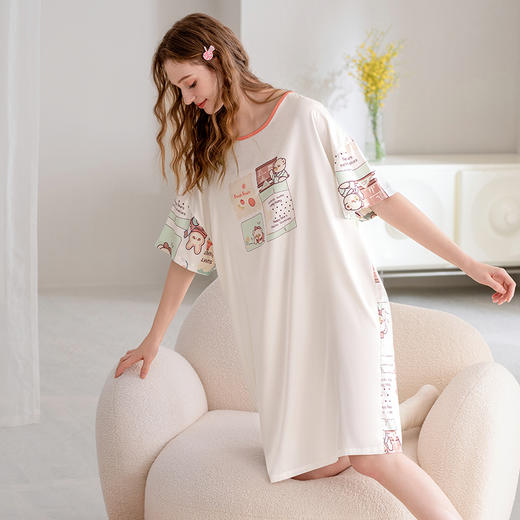 芬腾夏季薄款短袖冰丝睡裙女款 A-4377 商品图2
