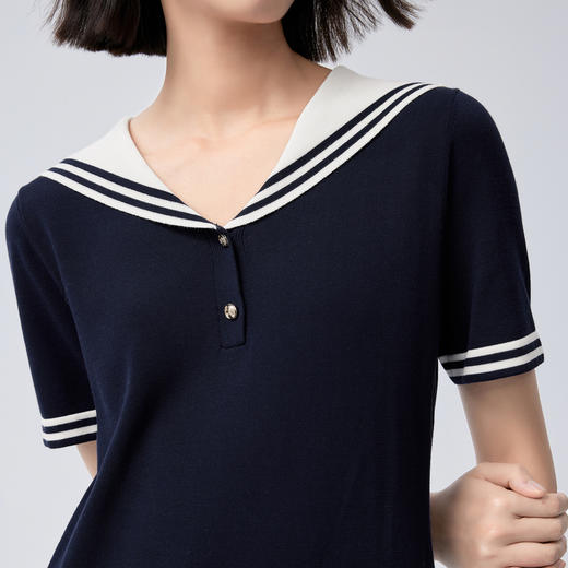【严选】伊芙丽莫代尔棉海军领撞色领针织连衣裙女秋装新款miu风精致裙子1F7992721 商品图2