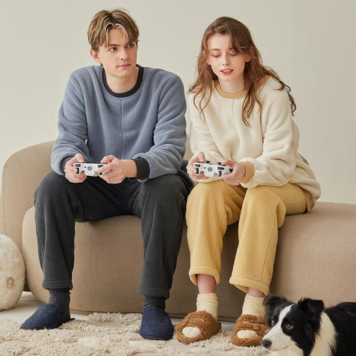 保暖秋冬季加绒加厚抗静电男女家居服芬腾 商品图0