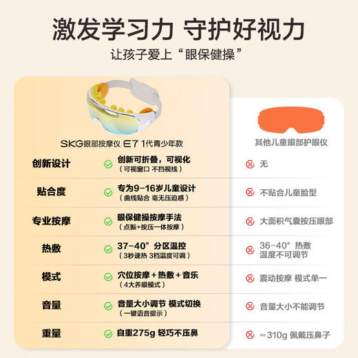SKG眼部按摩仪学生儿童护眼仪金龟子眼保仪热敷睡眠眼罩眼睛按摩器蓝牙青少年款毕业季送男女孩礼物 【点振+按压+热敷】 心选到家 商品图1
