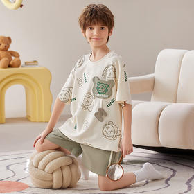 芬腾男童睡衣夏季新款纯棉短袖短裤套装宝宝中大童可爱卡通家居服