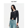 【笑脸衣橱】SELFWHO黑色镂空条纹针织衫长袖女秋季2024新款高级慵懒通勤收腰上衣 商品缩略图1