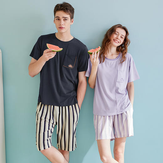 95%棉 夏季短袖带胸垫套装睡衣家居服 芬腾A-4373 商品图2