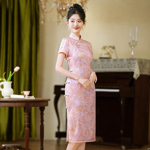 真丝旗袍中式桑蚕丝连衣裙手工缝制WXG 商品图1