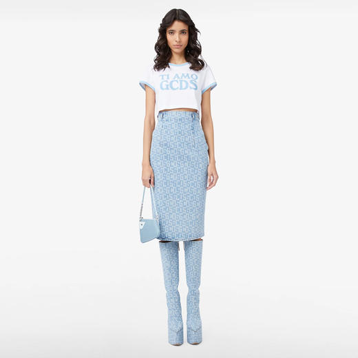 GCDS 女士字母牛仔铅笔裙 浅蓝色 A1OW3203DA275 商品图3