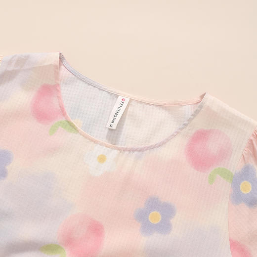 芬腾睡裙女梭织棉质夏季短袖薄款透气中长裙宽松可外穿家居服睡衣 商品图3