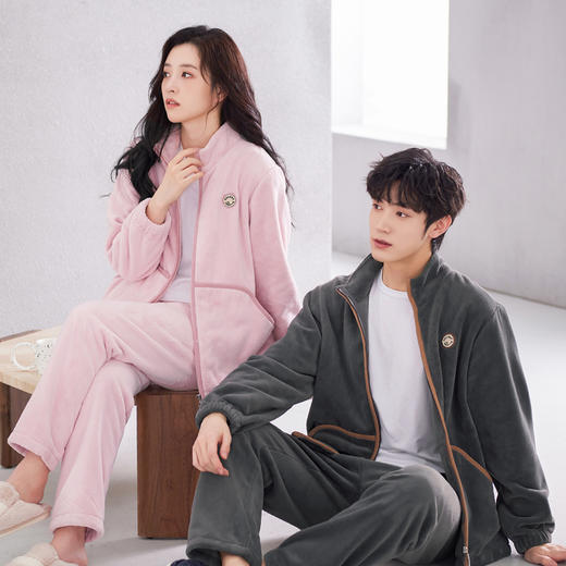 芬腾秋冬季情侣睡衣珊瑚绒加绒加厚女睡衣双面绒柔暖舒适家居服男 商品图2